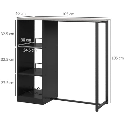 Breakfast Bar Table, Bar Table with 3-Tier Storage Shelf and Wine Rack, 105W x 40D x 105H cm, Black