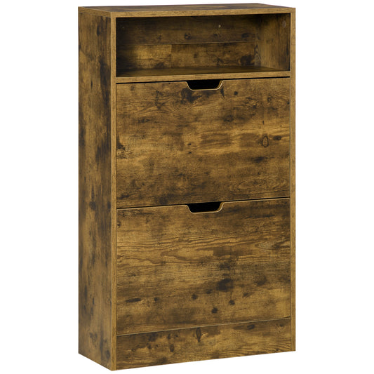 Shoe Cabinet with 2 Flip Doors, Slim 2-Drawer Shoe Cupboard with Adjustable Divider and Open Compartment for 12 Pairs of Shoe