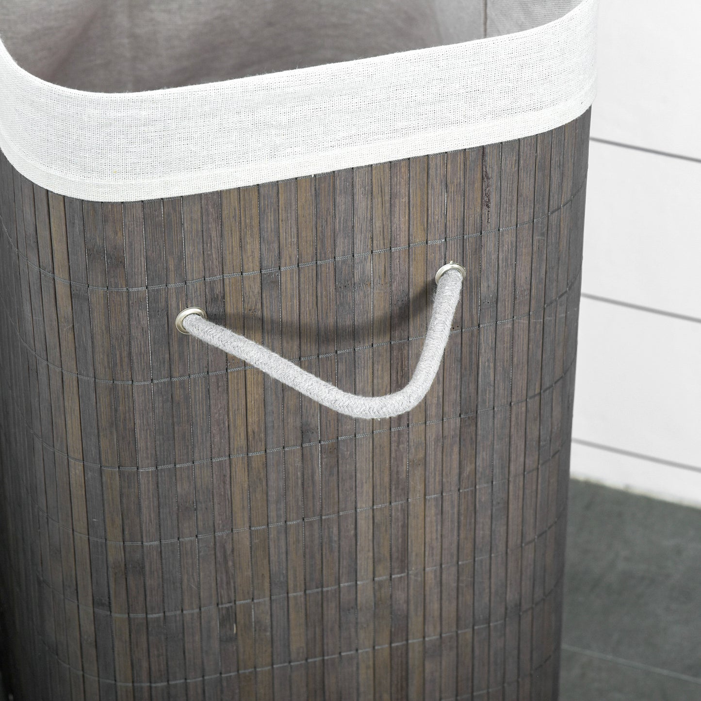 Laundry Basket with Flip Lid and String Handles, Collapsible Hamper Removable Lining Board Base Foldable Water-Resistant Dirt