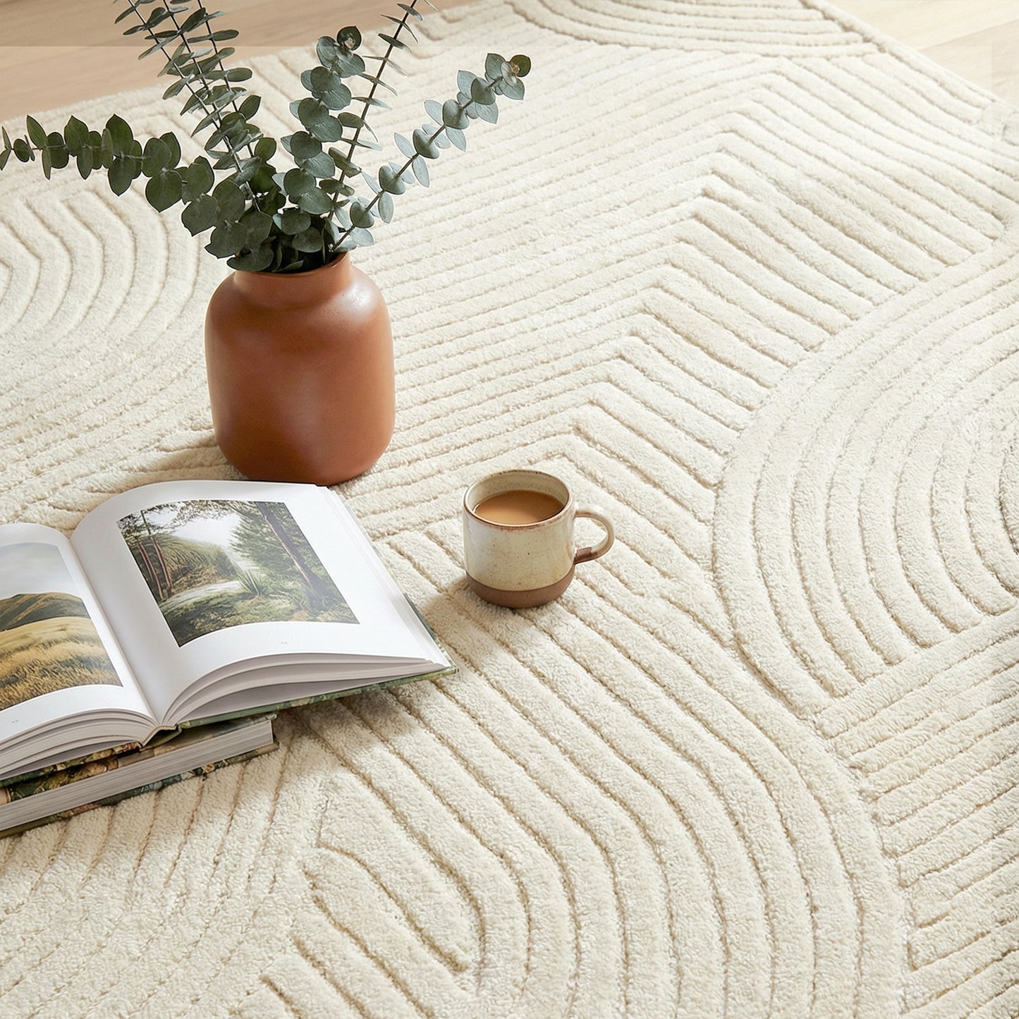 Modern Geometric Rug, Thick Plush, Non-Slip, 200 x 140 cm, Cream, Living Room, Bedroom, Office