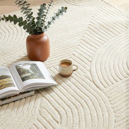 Modern Geometric Rug, Thick Plush, Non-Slip, 200 x 140 cm, Cream, Living Room, Bedroom, Office