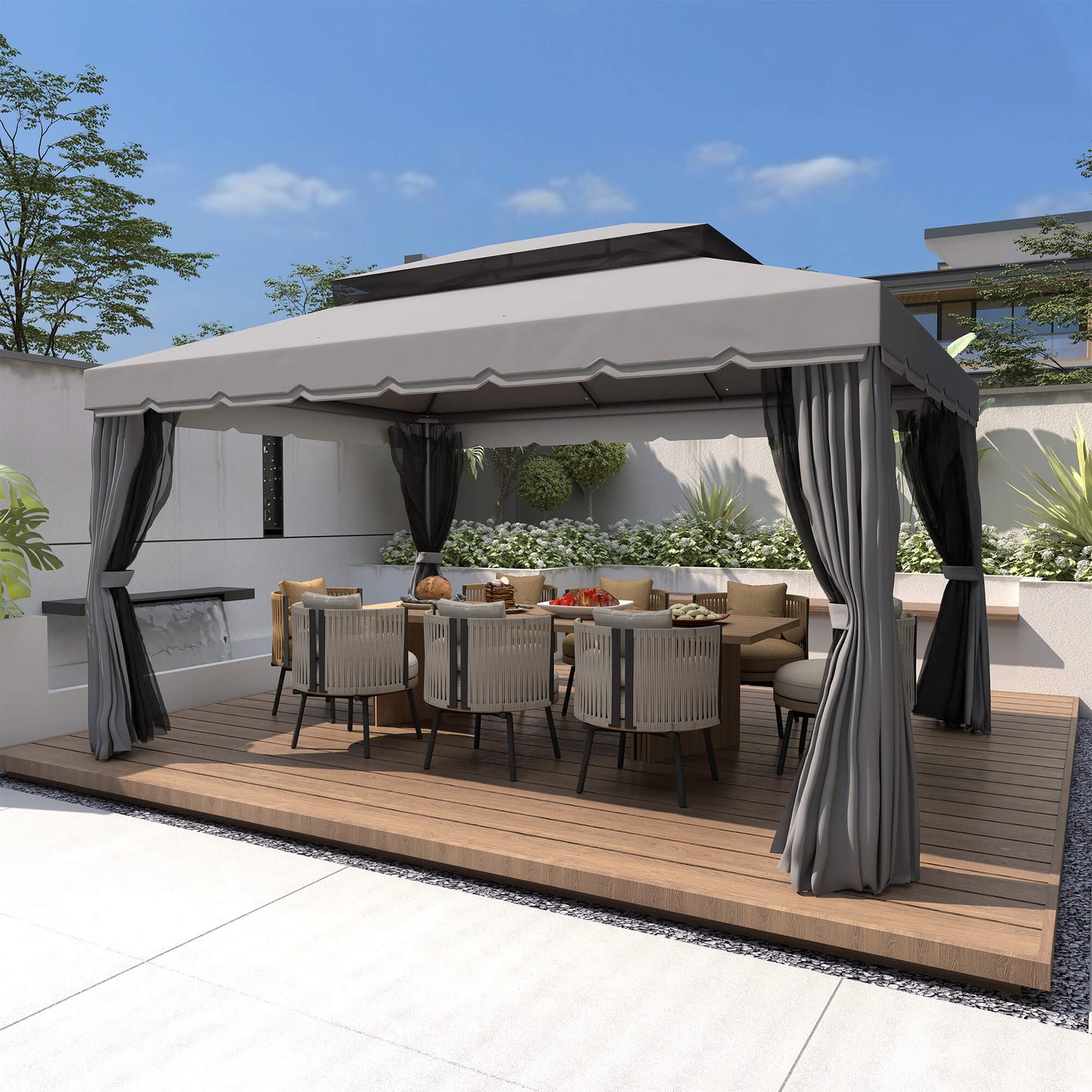 3 x 4m Aluminium Garden Gazebo, Marquee Canopy Shelter Pavilion Party Tent with Nets and Curtains for Garden and Deck