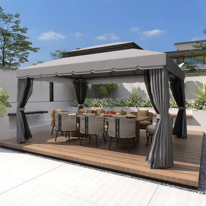 3 x 4m Aluminium Garden Gazebo, Marquee Canopy Shelter Pavilion Party Tent with Nets and Curtains for Garden and Deck