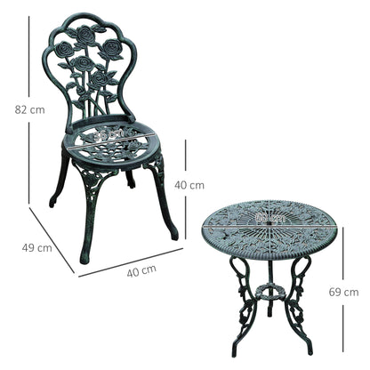 Cast Aluminium Outdoor Patio Garden Bistro Elegant Design Table Chair Set - Green (3-Piece)