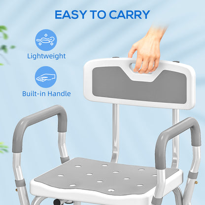 EVA Padded Shower Chair for the Elderly and Disabled, Height Adjustable Shower Stool with Back and Arms, 4 Suction Foot Pads