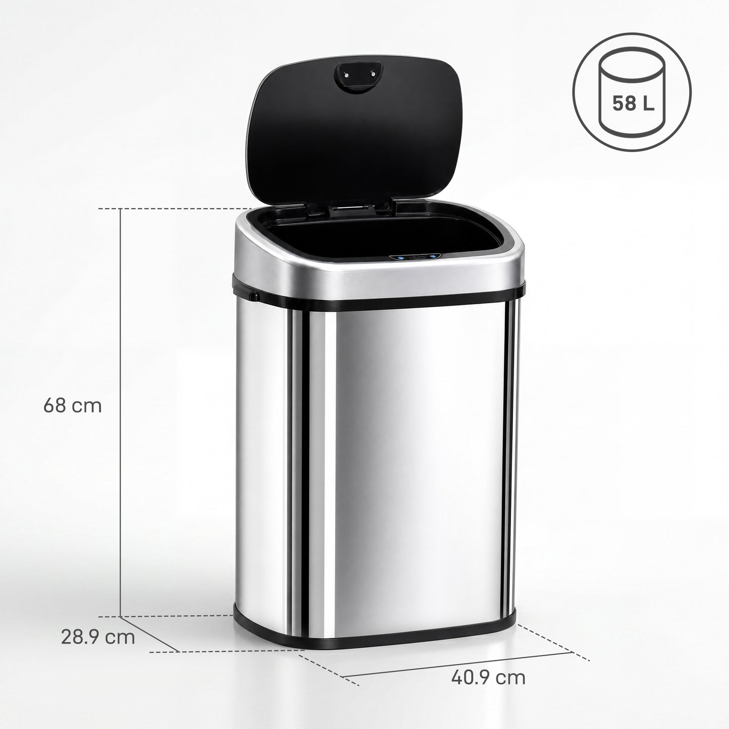 58L Motion Sensor Bin, Automatic Touchless Rubbish Bin with Fingerprint Resistant Stainless Steel for Kitchen, Hygienic Gyms