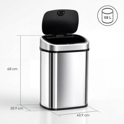 58L Motion Sensor Bin, Automatic Touchless Rubbish Bin with Fingerprint Resistant Stainless Steel for Kitchen, Hygienic Gyms