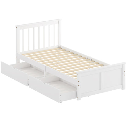 Wooden Single Bed Frame, with Drawers - White