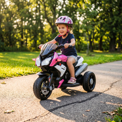 Kids Electric Motorcycle, 6V Ride on Motorcycle with 3 Wheels, LED Headlight, Music, Horn for Boys Girls 3-5 Y, Pink