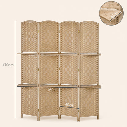 Freestanding Privacy Screen, 4 Panel Folding Room Divider for Living Room, Bedroom and Office, 160 x 170cm, Natural