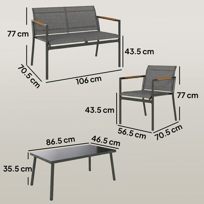 4 Seater Garden Furniture Set with Loveseat, Armchairs, Table, Metal Garden Sofa Set with Breathable Seats, Grey