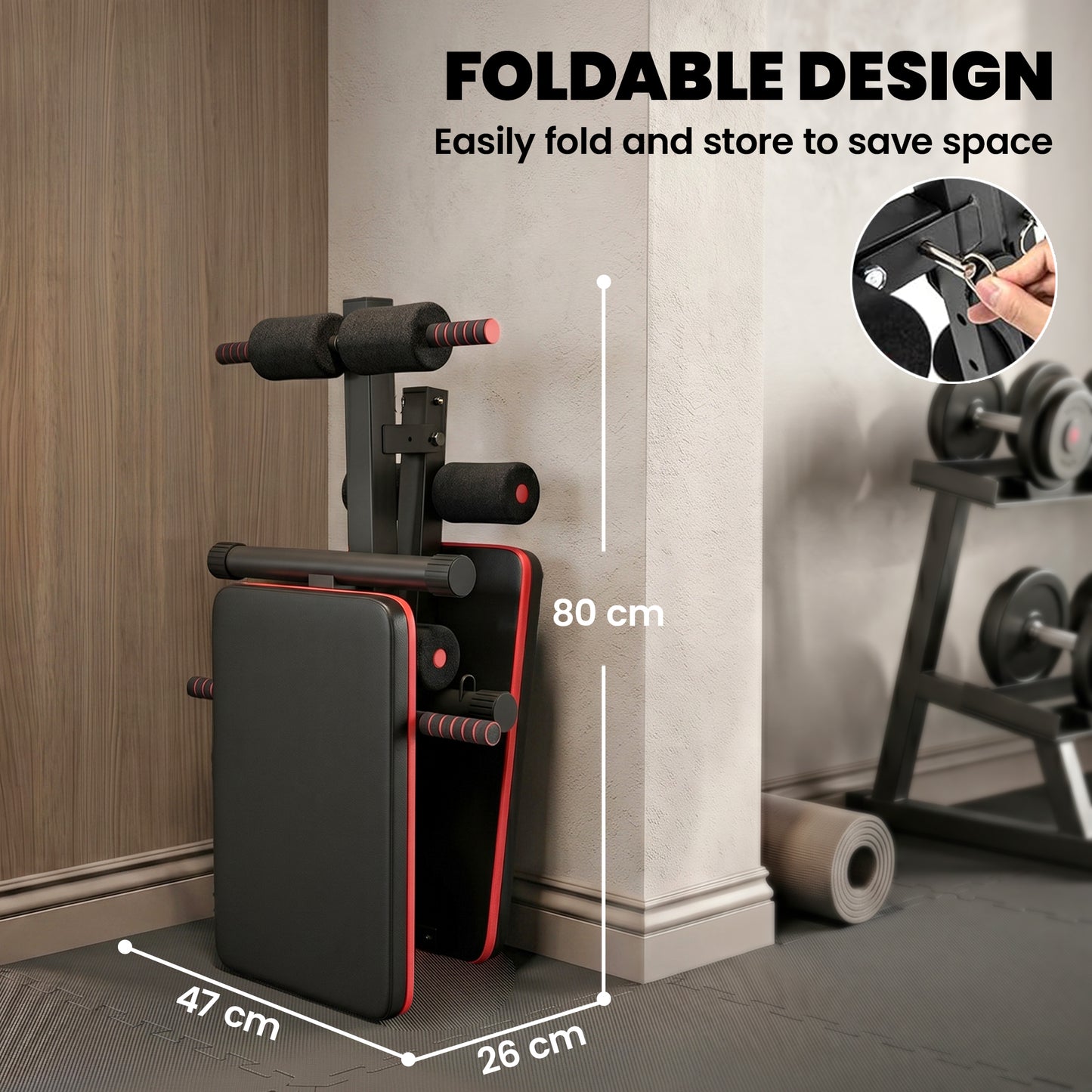 Foldable Sit Up Bench, Adjustable Abdominal Trainer with Resistance Bands