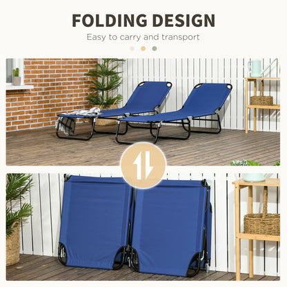 Set of Two Metal Frame Folding Sun Loungers - Blue