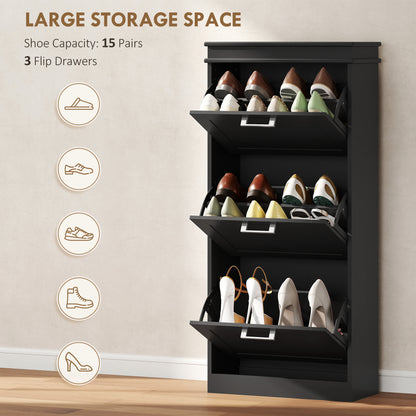 Three-Drawer Minimalistic Shoe Cabinet - Black