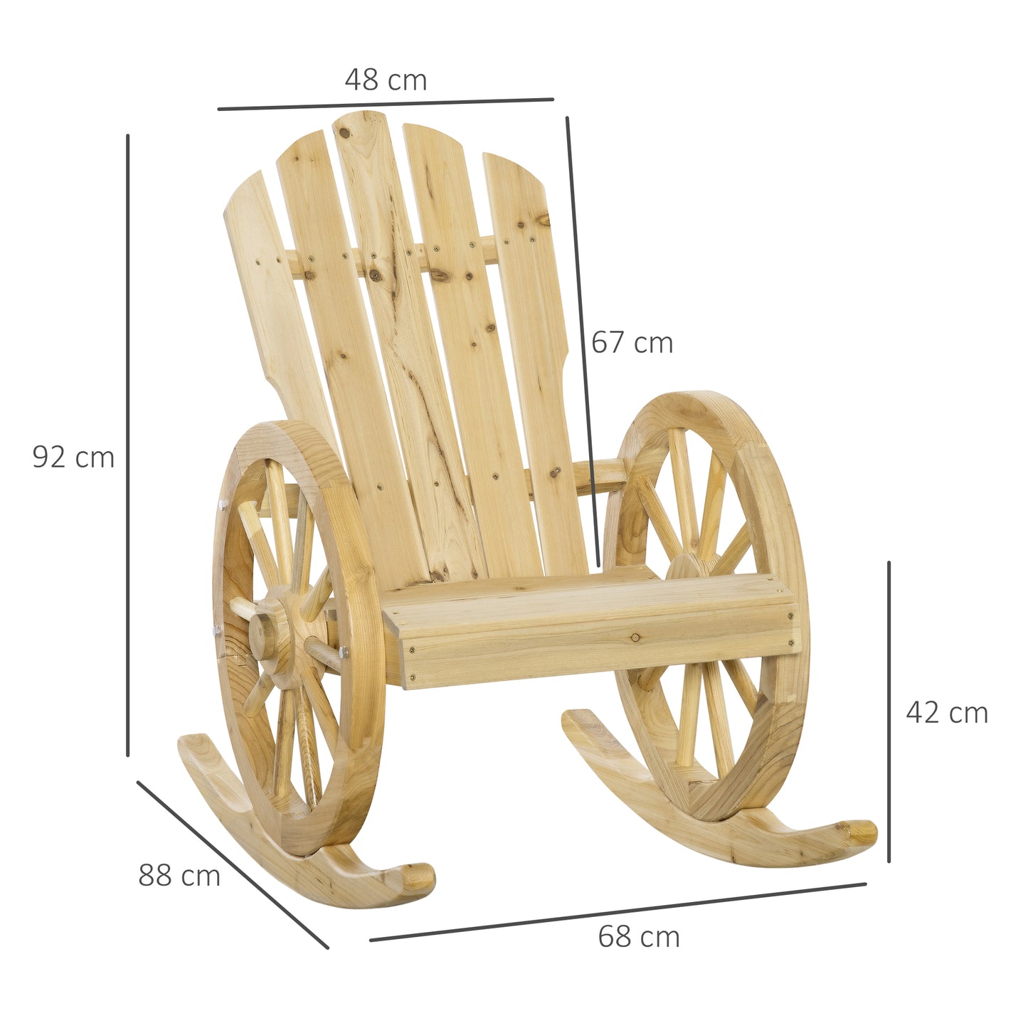 Wooden Adirondack Rocking Chair Reclining Armchair Garden Furniture Patio Porch Rocker - Natural