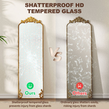 Full Length Mirror, 50 x 160 cm Floor Mirror with Baroque Metal Frame for Bedroom, Living Room, Dressing Room, Gold Tone