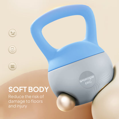 6KG Soft Kettlebell, Kettlebell with Non-Slip Handle for Home Gym, Weight Lifting, Strength Training, Light Blue/Grey
