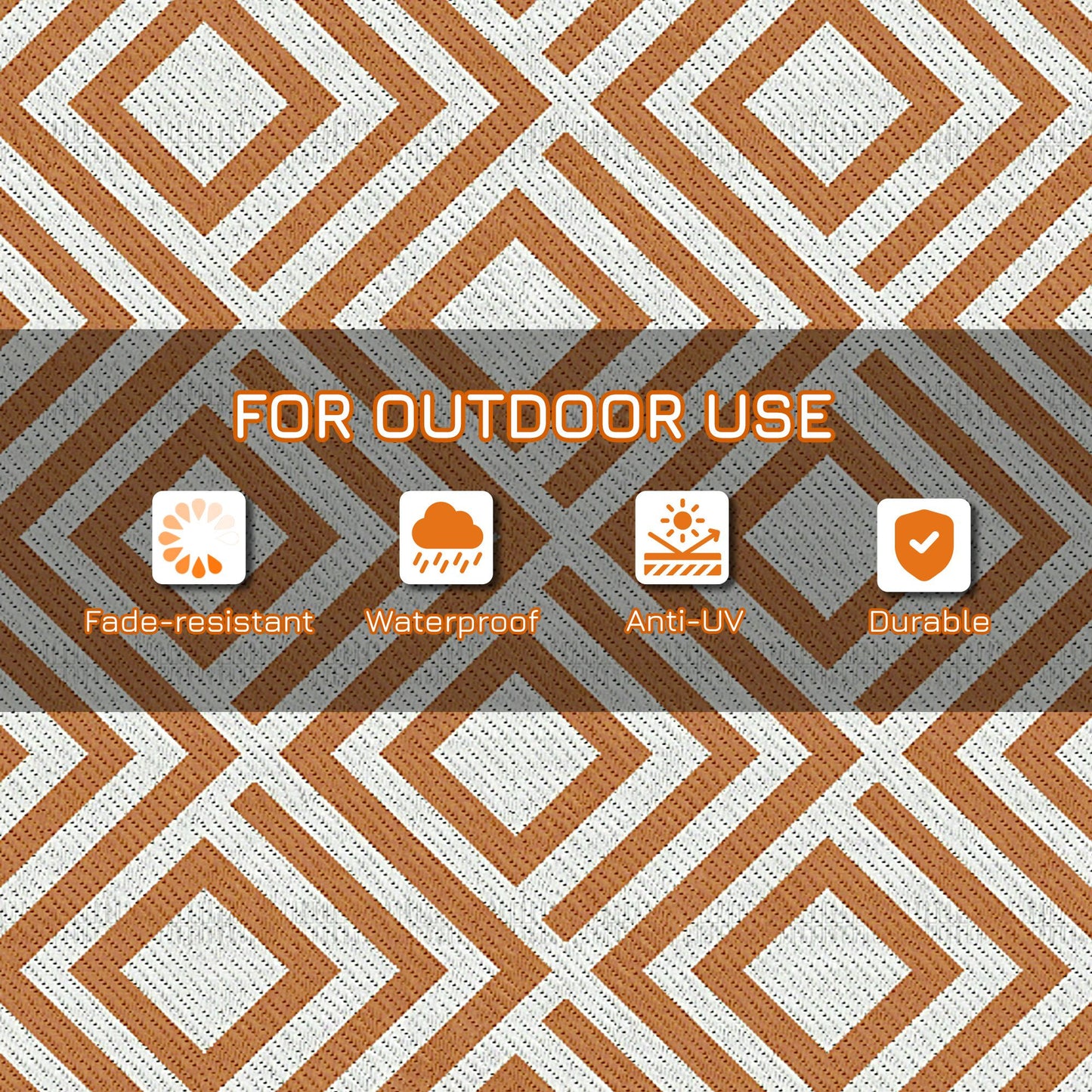 Reversible Outdoor Rug, Plastic Straw Mat w/ Carry Bag Ground Stakes for Garden RV Picnic Beach Camping 182x274cm Brown