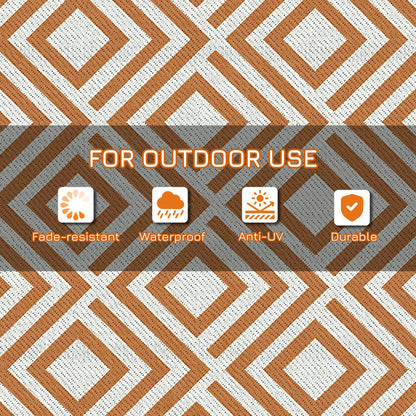 Reversible Outdoor Rug, Plastic Straw Mat w/ Carry Bag Ground Stakes for Garden RV Picnic Beach Camping 182x274cm Brown