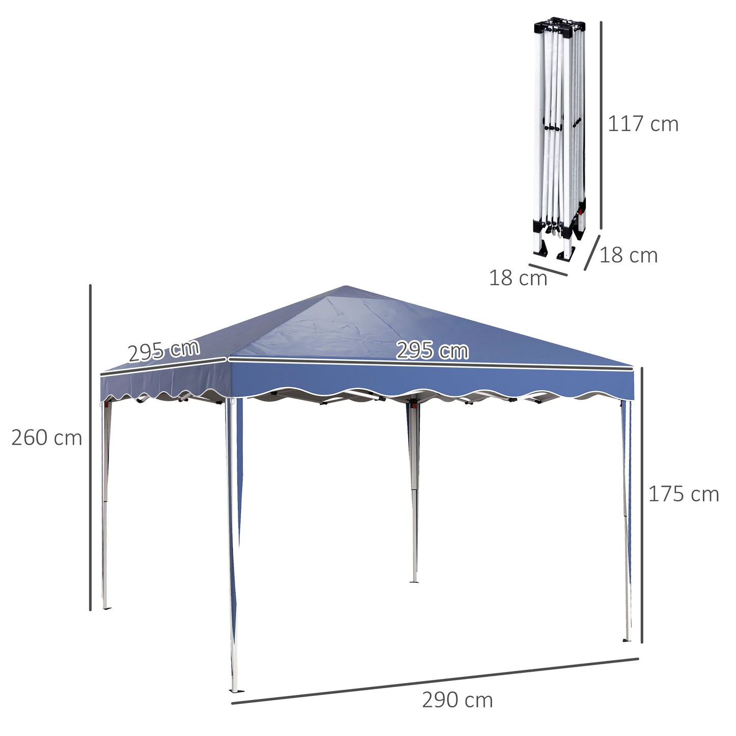 3 x 3cm Adjustable Height Pop-Up Gazebo, with Bag - Blue