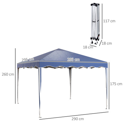 3 x 3cm Adjustable Height Pop-Up Gazebo, with Bag - Blue