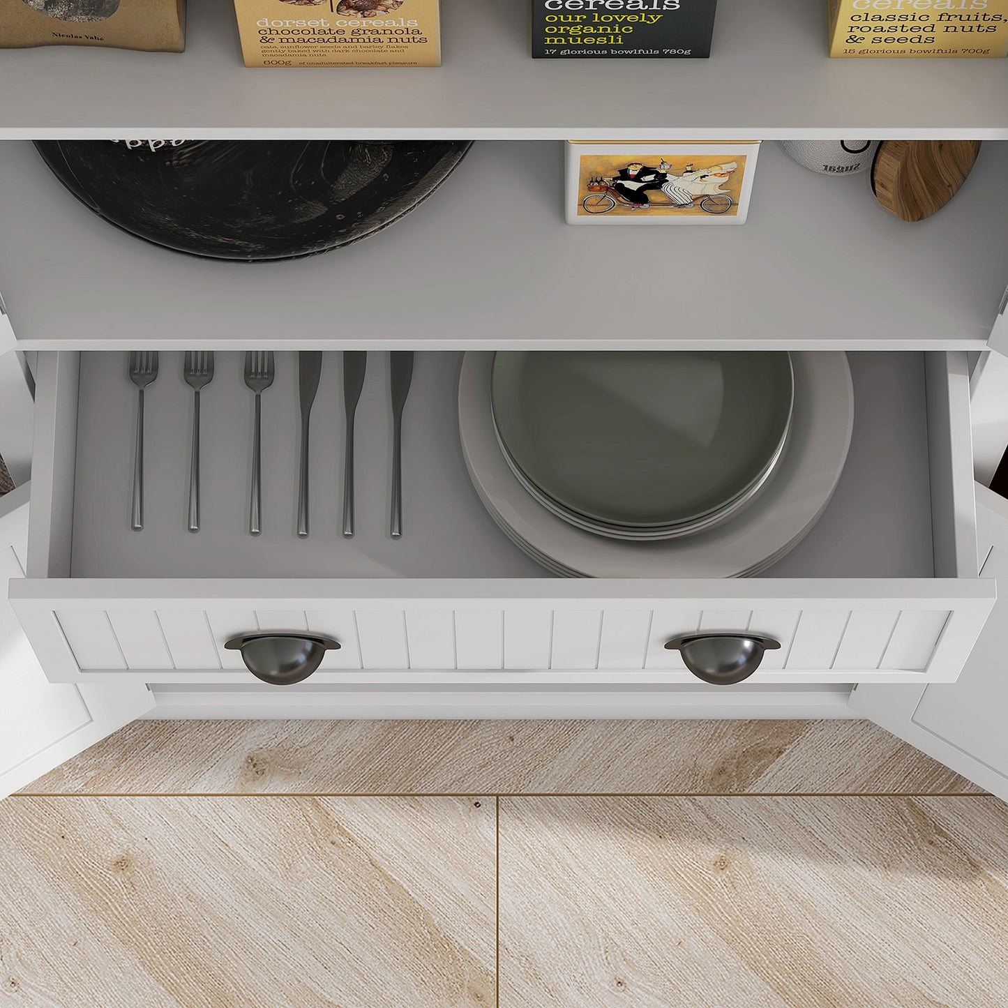 Kitchen Storage Cabinet with Drawer and Adjustable Shelves - White