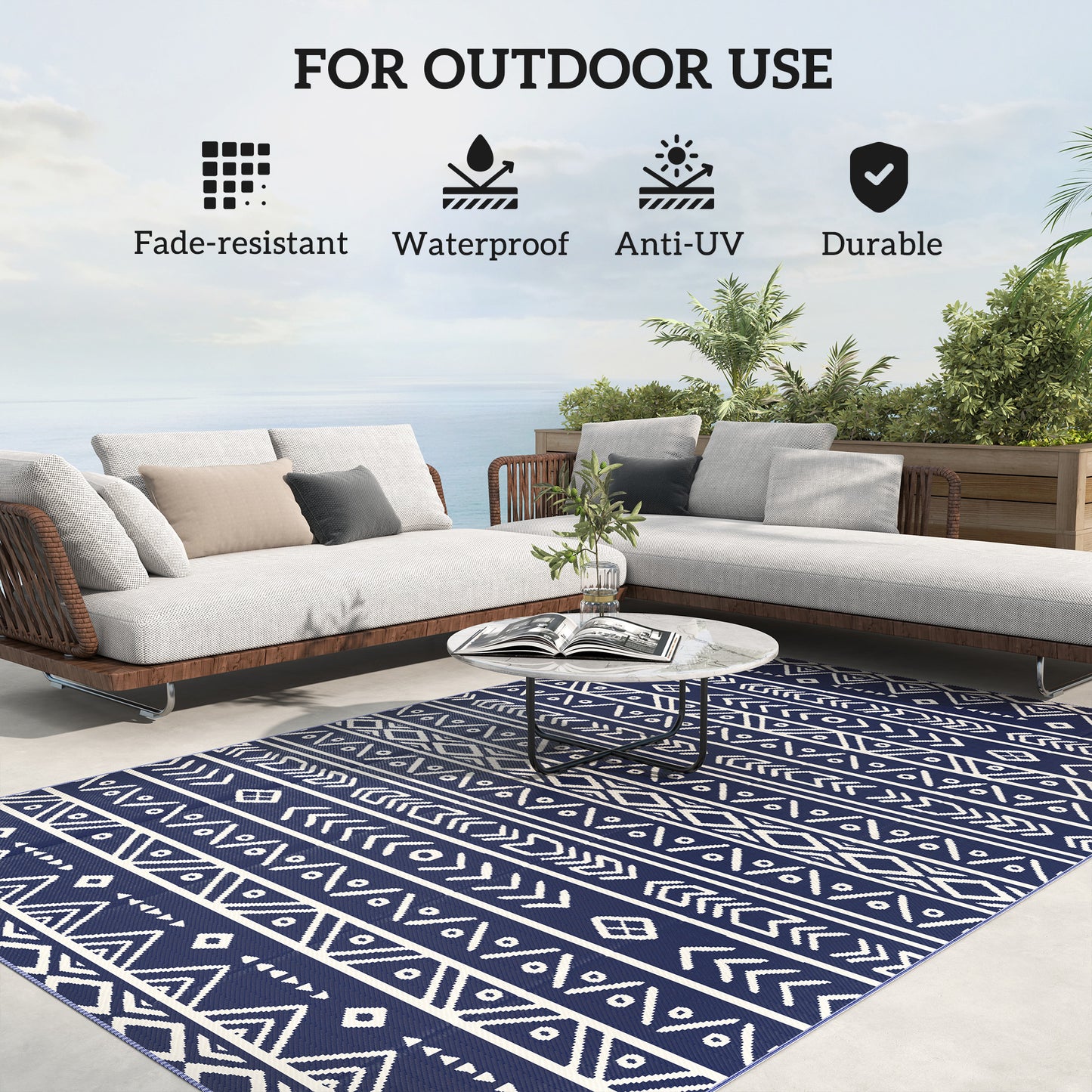 Reversible Outdoor Rug with Carry Bag, Waterproof Plastic Straw Mat for Garden, Deck, RV, Picnic, Beach, Camping