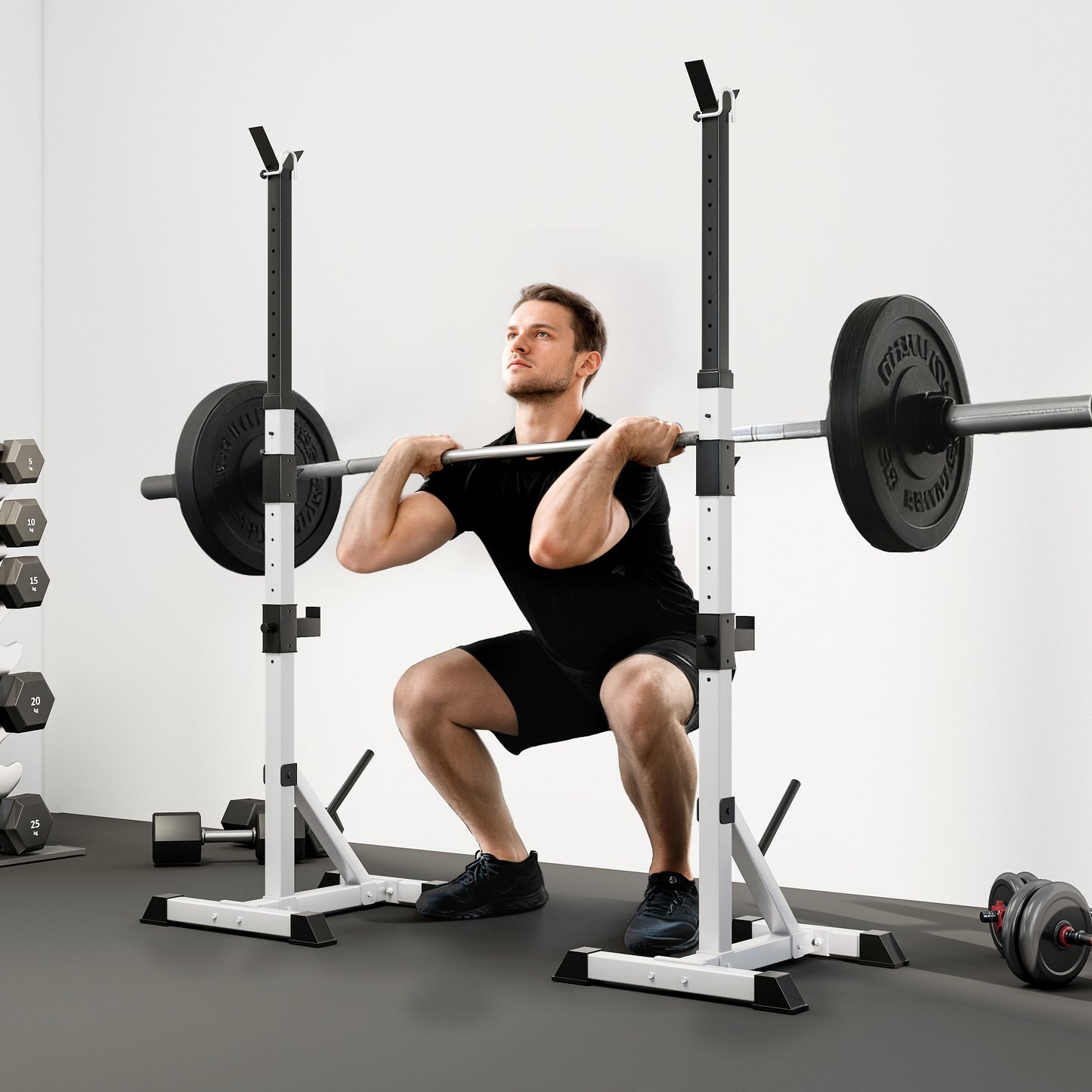Weights Bar Barbell Rack Squat Stand Adjustable Portable Weight Lifting Max Load 200kg