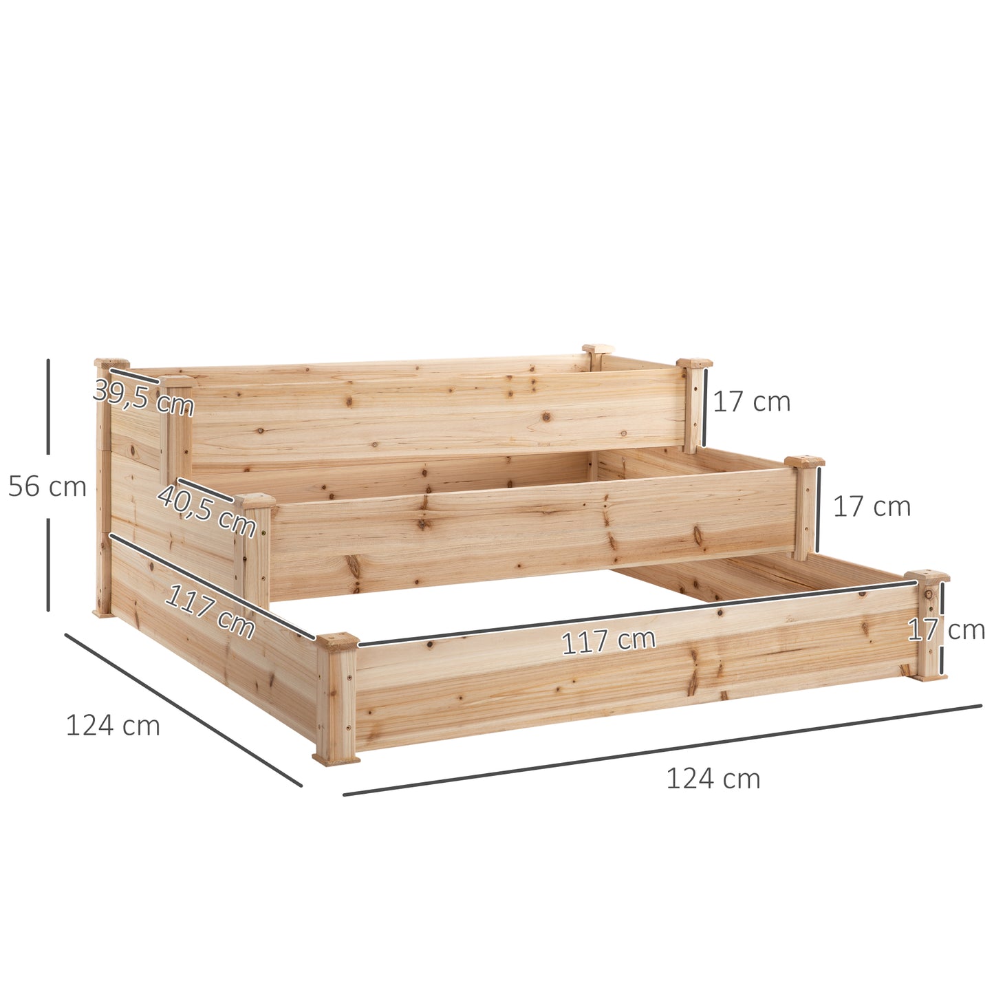 470L Raised Garden Bed, 3-Tier Planter Kit, Elevated Wooden Planters for Garden, Yard & Patio, Wooden Nature