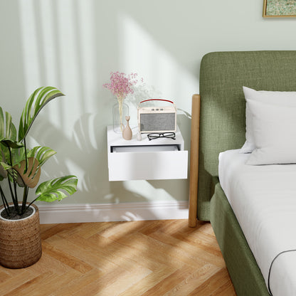 Floating Bedside Table, Wall-Mounted Nightstand with Storage Drawer, Small Side End Table for Bedroom, White