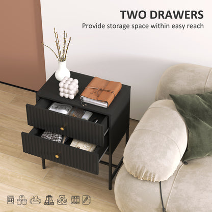 Elegant Two-Drawer Bedside Table - Black
