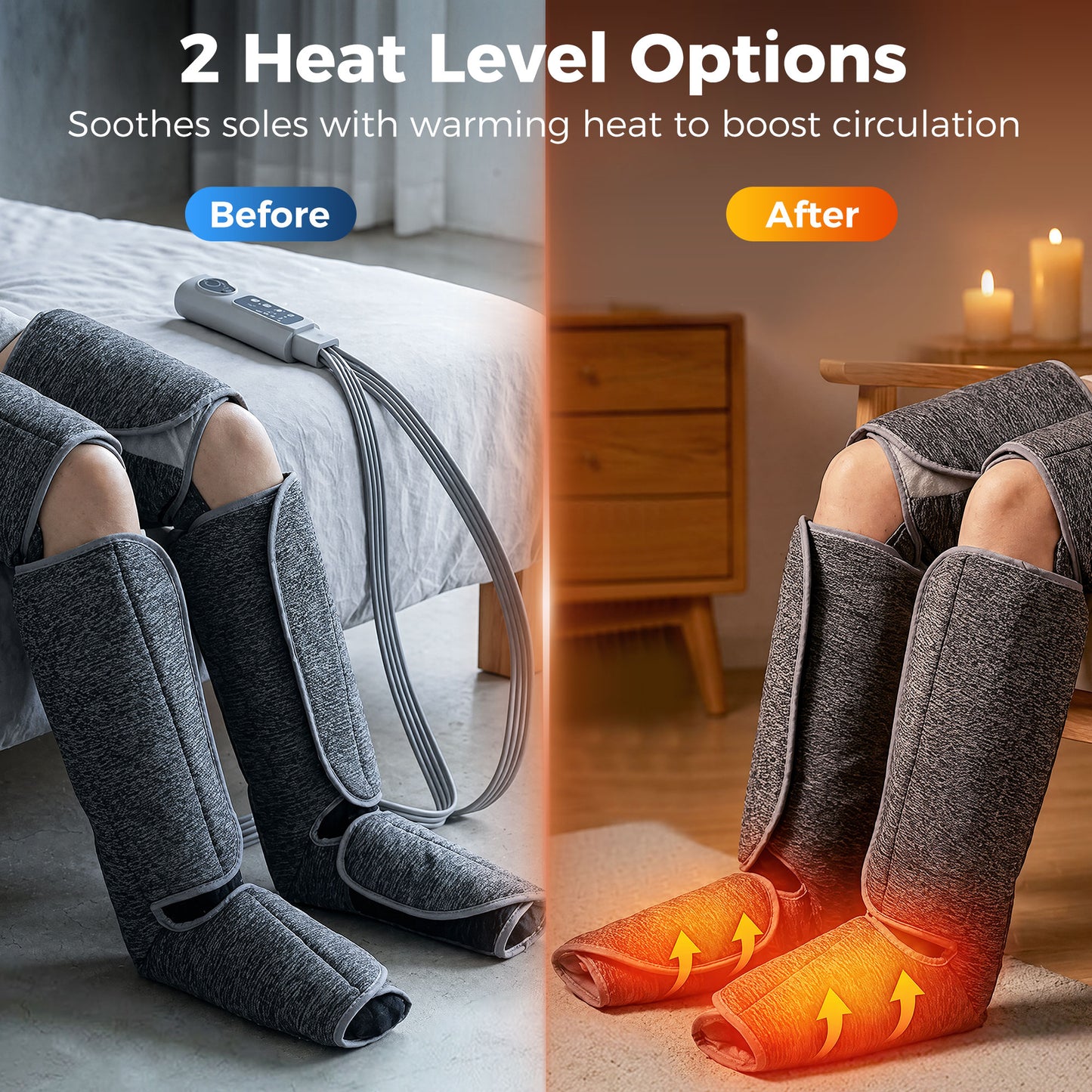 Leg Massager with Heat, Compression, 3 Auto Modes & 3 Intensities, Foot and Calf Massage Machine