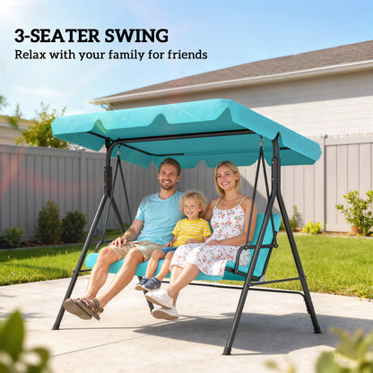 Three-Seater Garden Swing Chair, with Adjustable Canopy - Teal