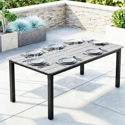 Garden Dining Table for 6-8 Person, 180 x 86 cm Rectangular Outdoor Dining Table with Wood Slatted Top, Grey