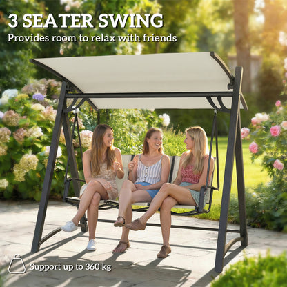 3 Seater Swing Chair, Garden Swing Bench with Adjustable Tilting Canopy, Breathable Mesh Seat 360 kg Capacity, White