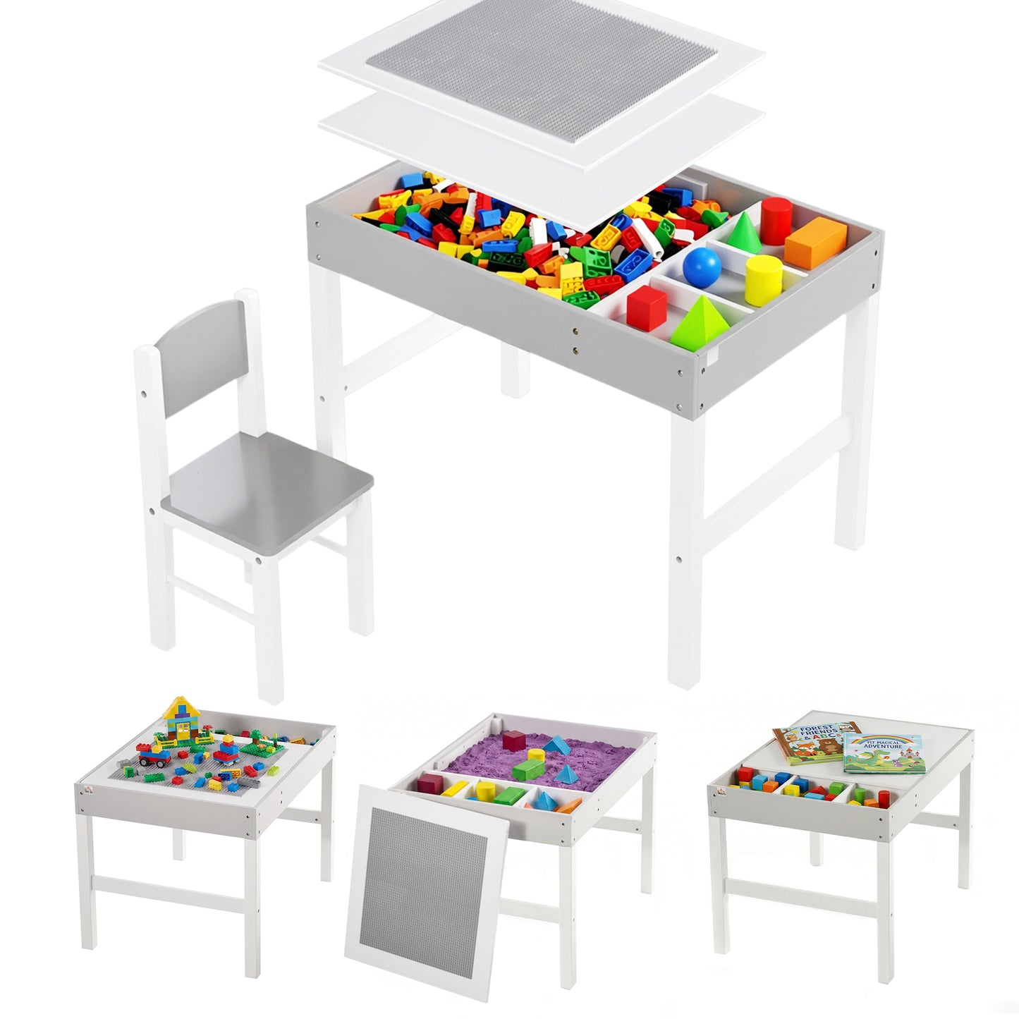 Kids Table and Chair Set, with Storage Space - Grey