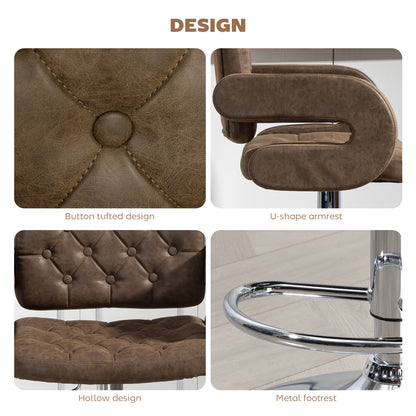 PU Leather Upholstered Swivel Bar Stool, Height Adjustable with Back, Armrest, Footrest, Coffee