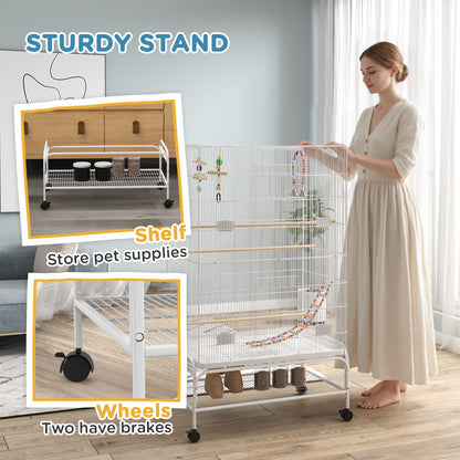 Bird Cage w/ Stand, Toys, Accessories, for Canaries, Finches, White