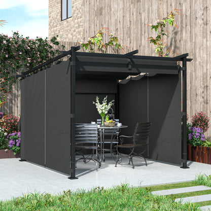 3 x 3 m Retractable Roof Pergola, with Curtains - Dark Grey
