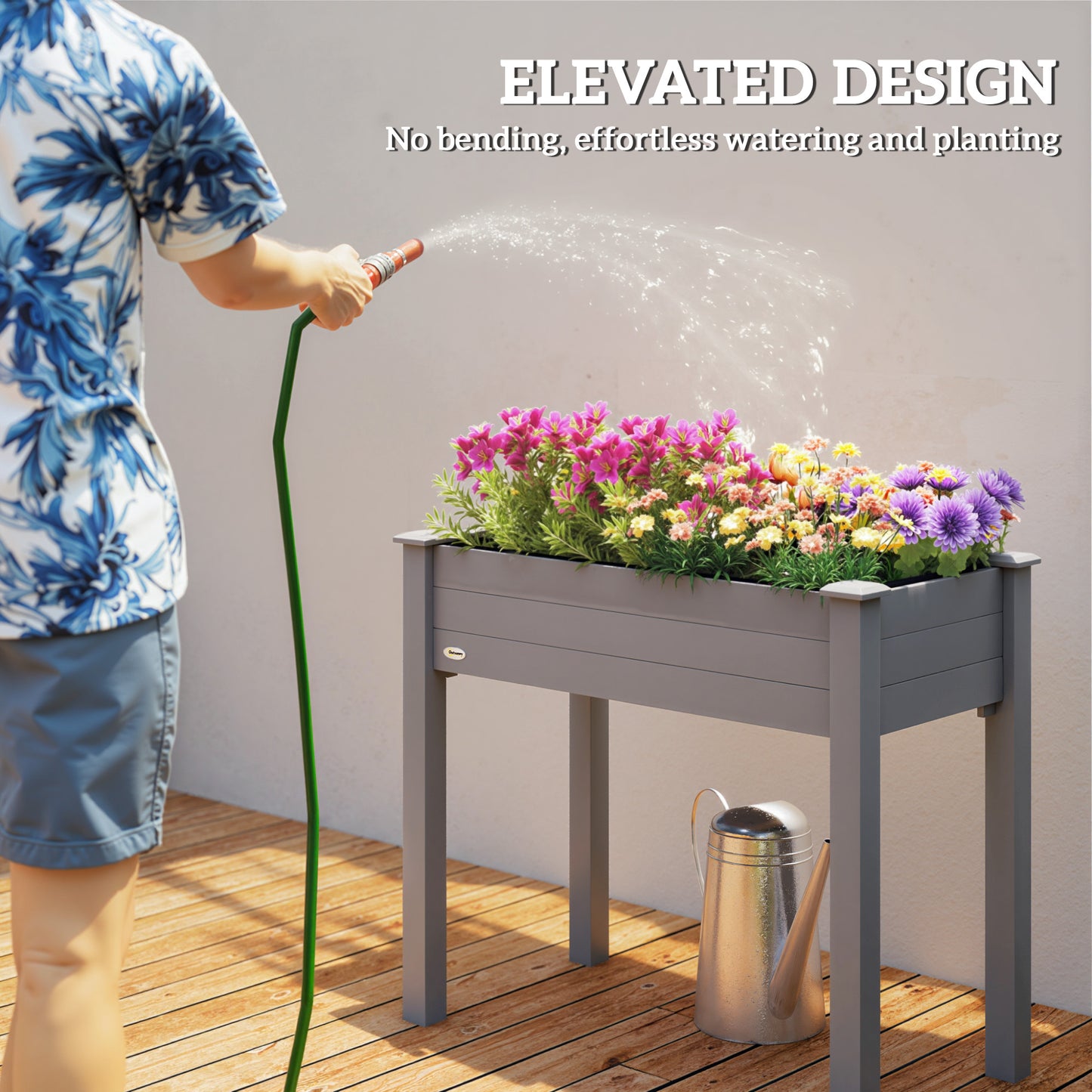 Raised Bed for Garden, Wooden Elevated Planter Box with Bed Liner, for Flower Vegetable Herb, Dark Grey