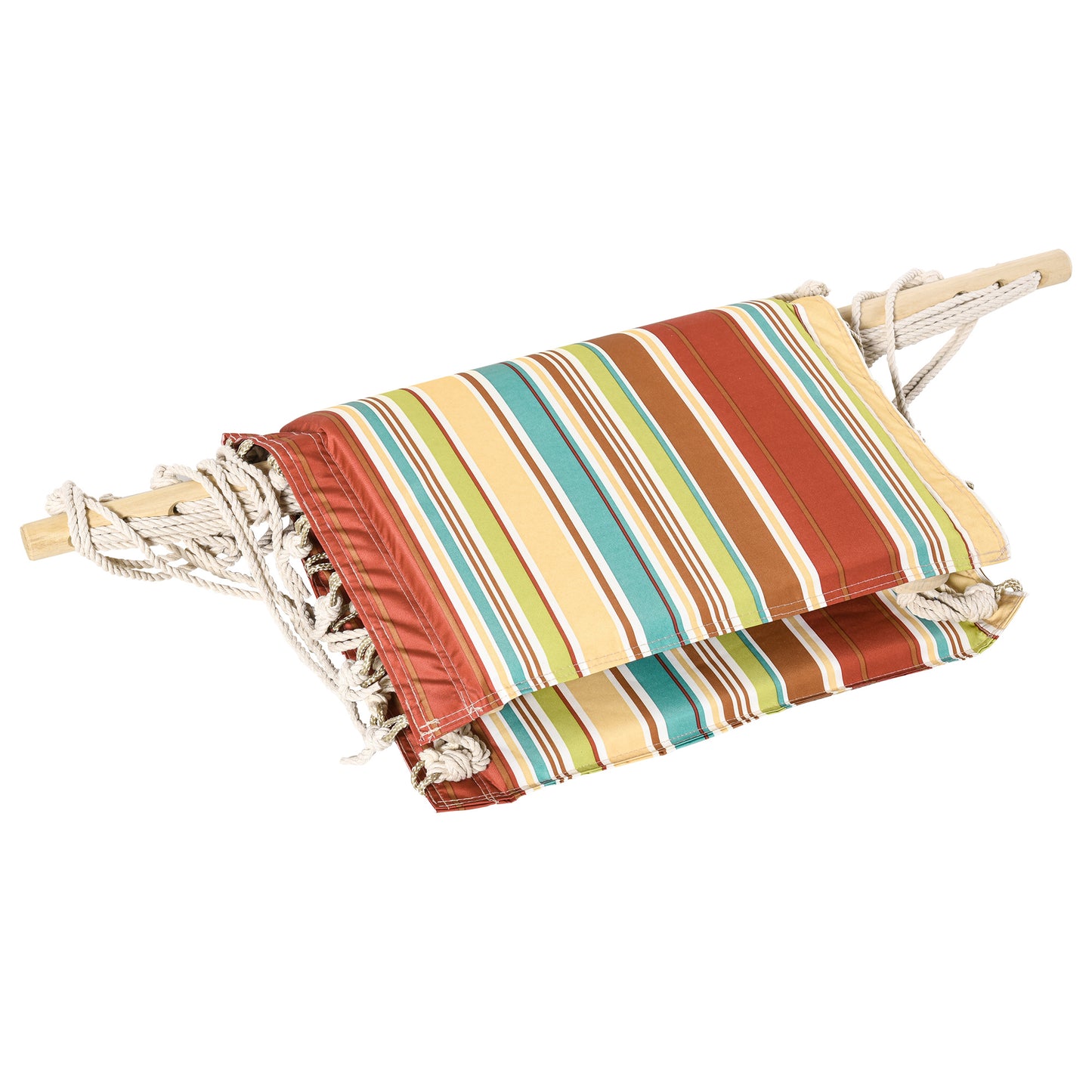 Garden Outdoor Hanging Hammock Chair Thick Rope Frame Wooden Arms Safe Garden Outdoor Spot Stylish Multi-Color Stripe