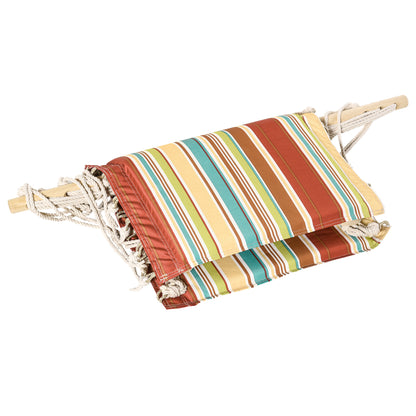 Garden Outdoor Hanging Hammock Chair Thick Rope Frame Wooden Arms Safe Garden Outdoor Spot Stylish Multi-Color Stripe