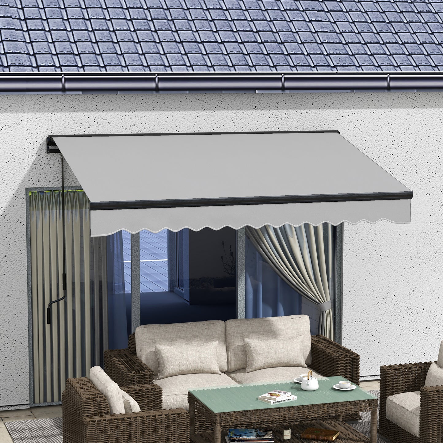Electric Awning with Aluminium Frame and Remote Control, 3 x 2m, Light Grey