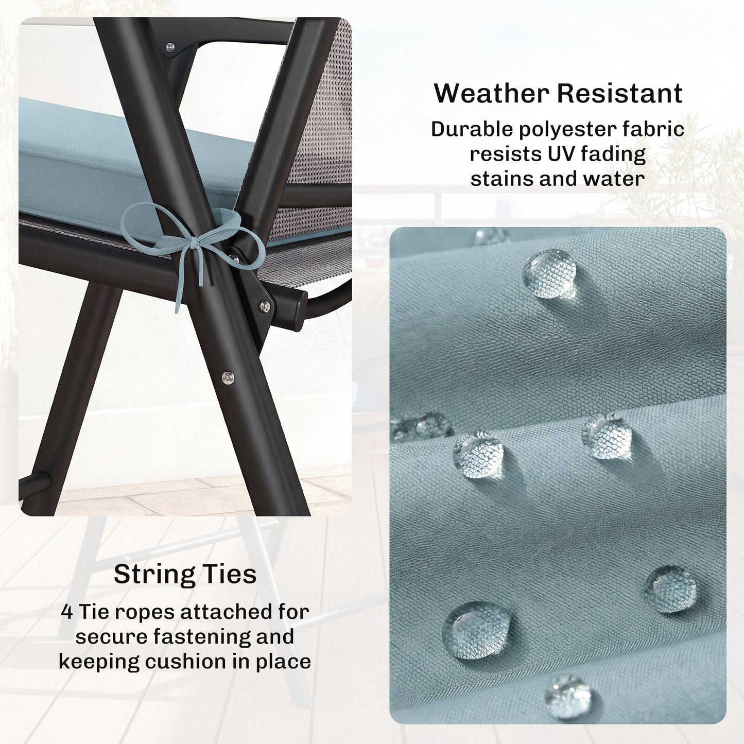 Set of 6 Chair Cushion Seat Pads Dining Chair w/ Straps, Indoor Outdoor Removable Tie On Garden Patio, Light Grey