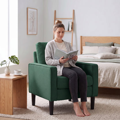 Accent Chair, Removable Pillow Linen Armchair with Comfy Spring Cushion for Living Room, Bedroom, Study, Dark Green