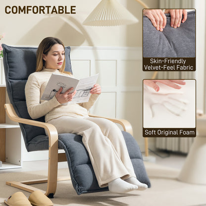Curved Wooden Accent Chair, with Adjustable Footrest - Drak Grey
