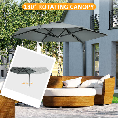 2.5m Wall Mounted Parasol, Hand to Push Outdoor Patio Umbrella with 180 Degree Rotatable Canopy for Porch, Deck, Garden
