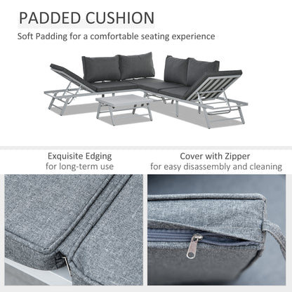 3 Pieces Garden Furniture Sets, 6 Seater Corner Sofa Set with Adjustable Backrest Chase Lounge with Slatted Metal Top Table