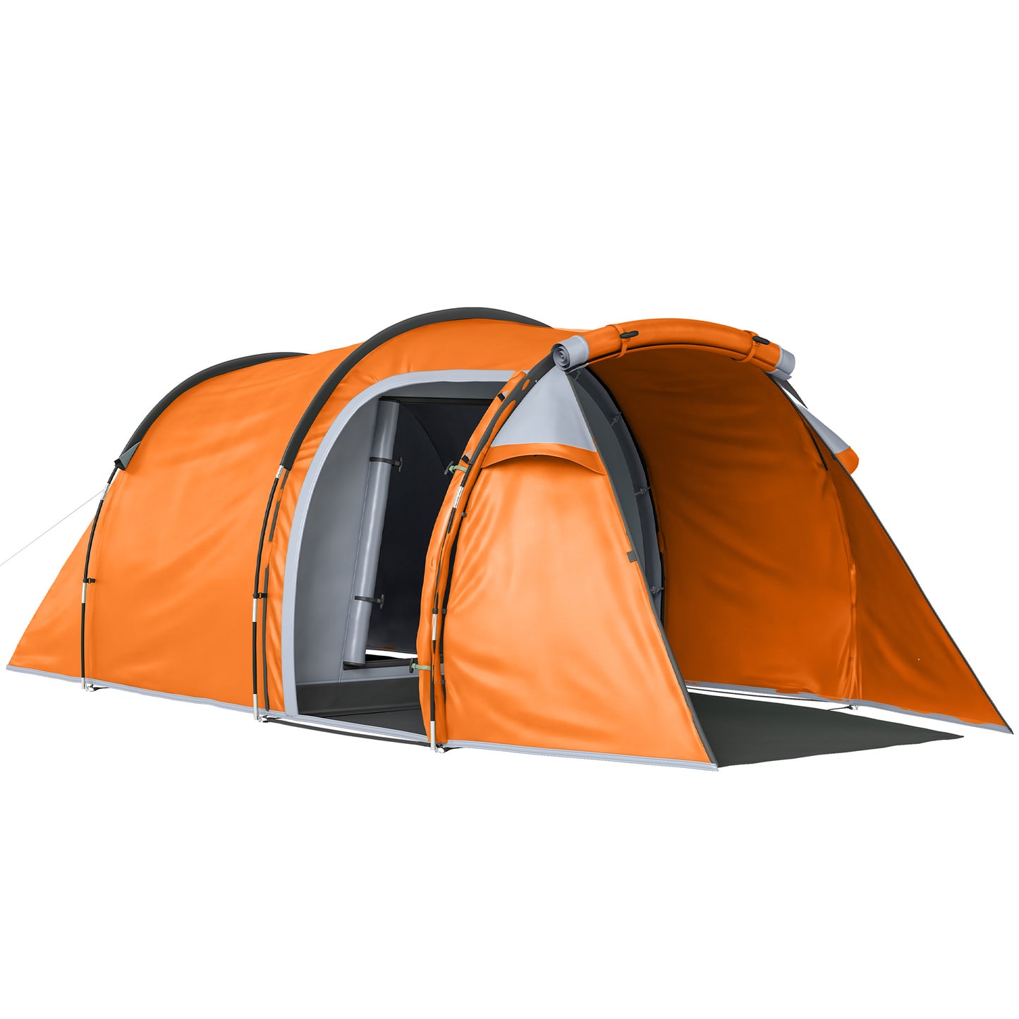 2 Man Tunnel Tent with Sewn-in Groundsheet, Air Vents, Rainfly, 2000mm Large Camping Tent with Bedroom, Porch