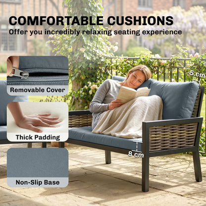 4 Seater Rattan Garden Furniture Set with 2 Armchairs, Loveseat, Coffee Table, Garden Sofa Set with Cushions, Grey